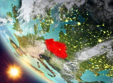 Günbatımı Polonya yeryüzünde yukarıda