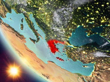 Günbatımı Yunanistan yeryüzünde yukarıda