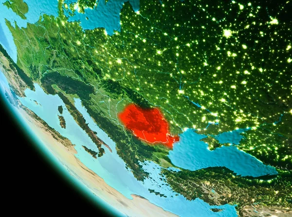 Rumanía en rojo por la noche — Foto de Stock