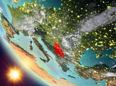 Günbatımı Sırbistan yeryüzünde yukarıda