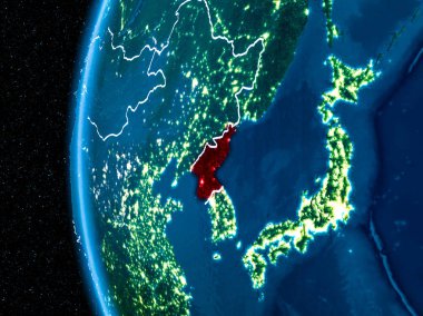 Kuzey Kore gece yeryüzünde