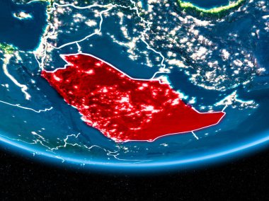 Suudi Arabistan geceleri uzaydan Dünya gezegeni üzerinde