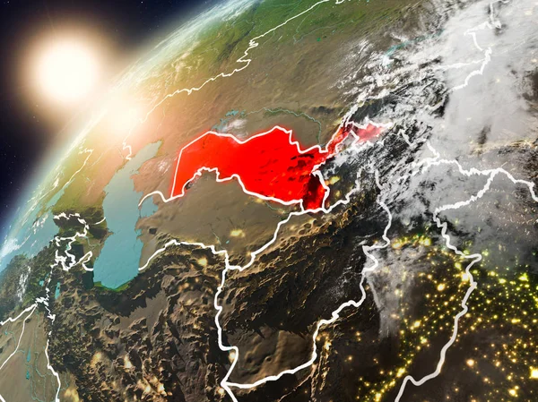 Uzbekistán en el planeta Tierra al atardecer —  Fotos de Stock