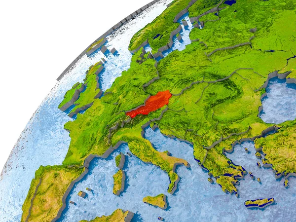 奥地利的地图在红色在地球上 — 图库照片
