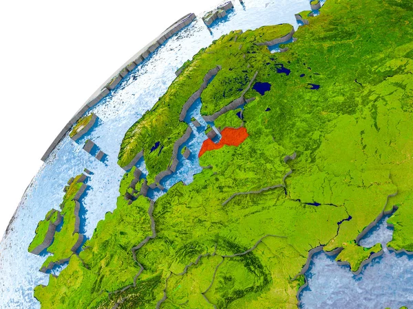 Mappa della Lettonia in rosso sul globo — Foto Stock