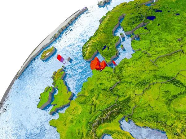 Mappa della Danimarca in rosso sul globo — Foto Stock