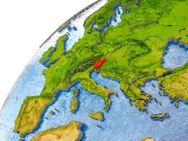 Kaart van Slovenië in het rood op wereldbol — Stockfoto