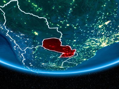 Planet Earth gece uzaydan Paraguay