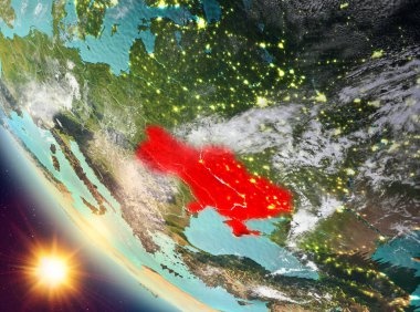 Günbatımı Ukrayna yeryüzünde yukarıda