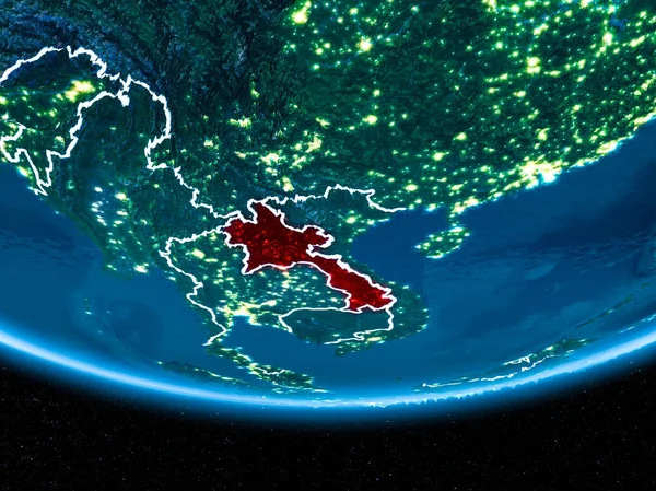 老挝在行星地球从空间在晚上 — 图库照片