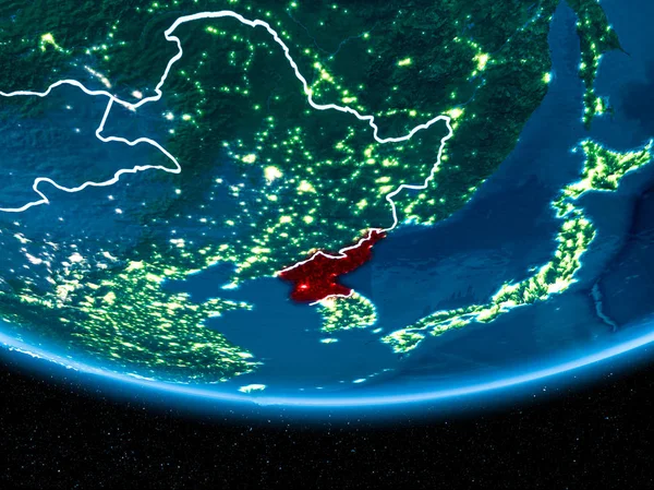North Korea on planet Earth from space at night