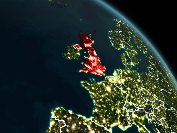 Velká Británie v červené barvě v noci — Stock fotografie