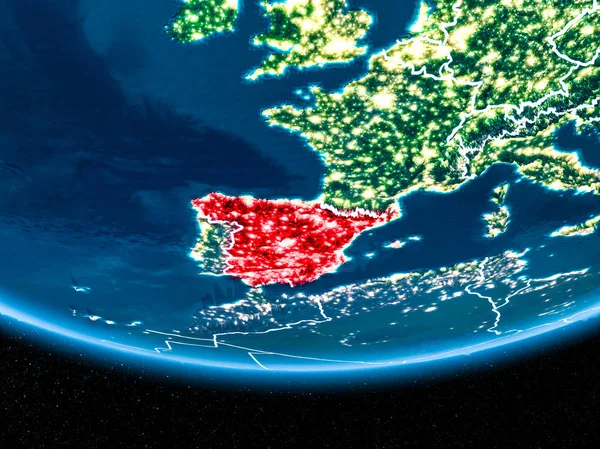 Spain on planet Earth from space at night