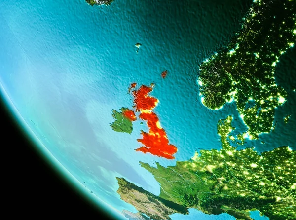 Verenigd Koninkrijk in rood weergegeven in de avond — Stockfoto