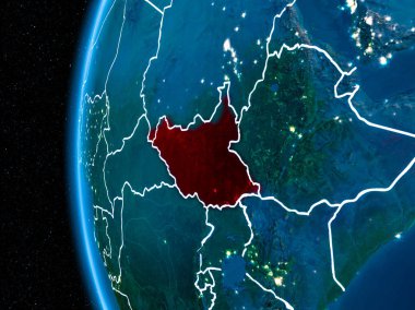 Güney Sudan gece yeryüzünde