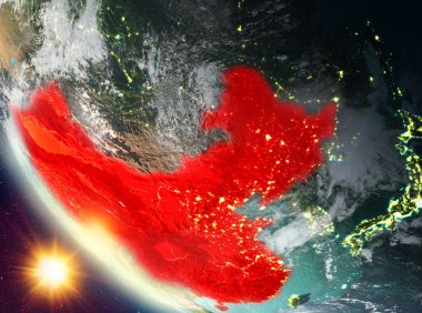 Çin dünya üzerinde yukarıda günbatımı