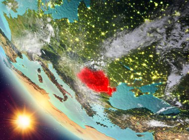 Günbatımı Romanya yeryüzünde yukarıda