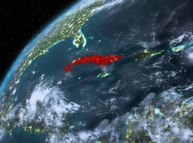 Planet Earth gece uzayda Küba