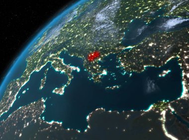 Planet Earth gece uzayda Makedonya