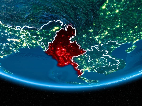 Myanmar on planet Earth from space at night