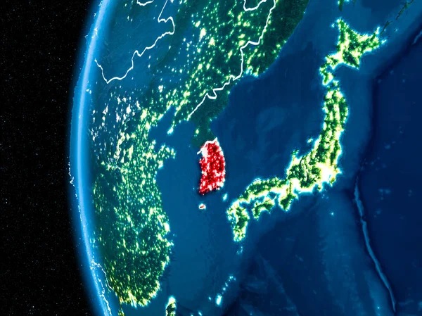 Corea del Sur en la Tierra por la noche —  Fotos de Stock