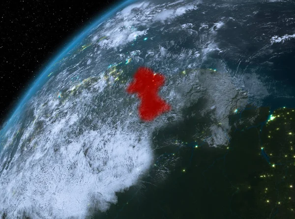 Guyana en el planeta Tierra en el espacio por la noche — Foto de Stock