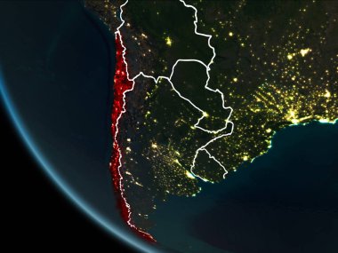 Geceleri Şili'nin uydu görüntüsü