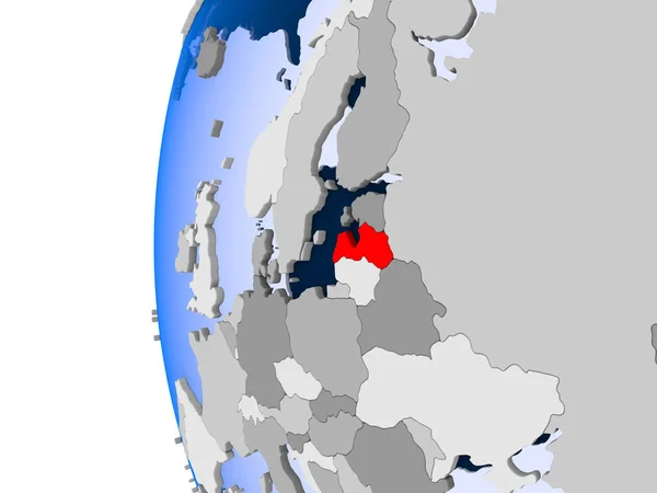 Карта Латвии на политическом глобусе — стоковое фото