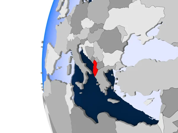 Mapa Albanii na Globus polityczny — Zdjęcie stockowe