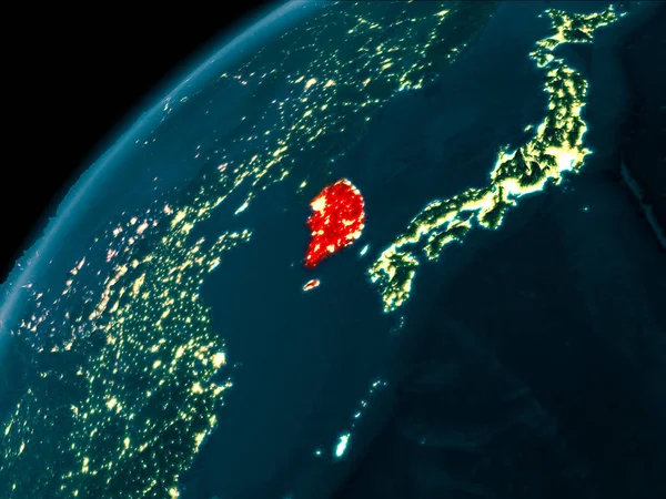 Zuid-Korea in de nacht op aarde — Stockfoto