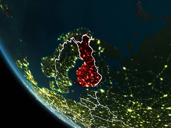 Widok satelitarny Finlandii w nocy — Zdjęcie stockowe