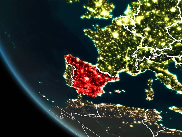 Satelitní pohled z Španělska v noci — Stock fotografie