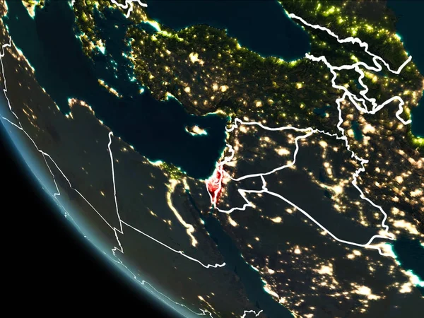 Satellite view of Israel at night