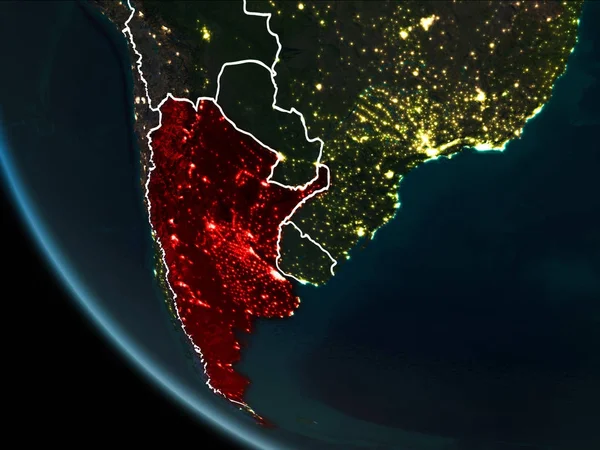 Satellite view of Argentina at night