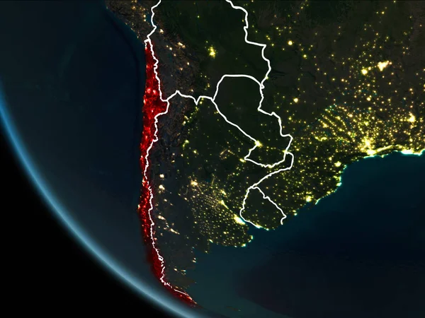 Satellite view of Chile at night
