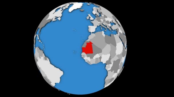 Mauritanië op wereldbol — Stockvideo