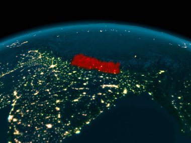 Geceleri Nepal yörünge görünümü