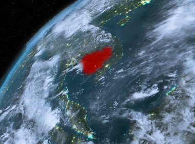 Planet Earth gece uzayda Kamboçya