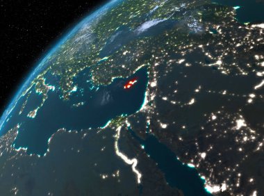 Planet Earth gece uzayda Kıbrıs