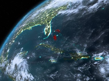 Planet Earth gece uzayda Bahamalar