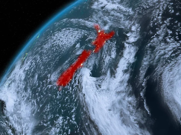 Nueva Zelanda en el planeta Tierra en el espacio por la noche — Foto de Stock