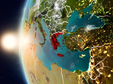 Yeryüzünde günbatımı sırasında Yunanistan