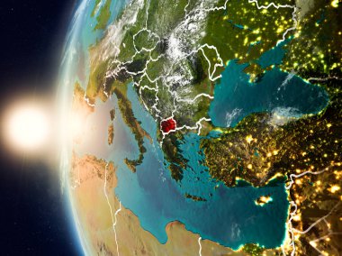 Yeryüzünde günbatımı sırasında Makedonya