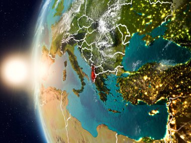 Yeryüzünde günbatımı sırasında Arnavutluk
