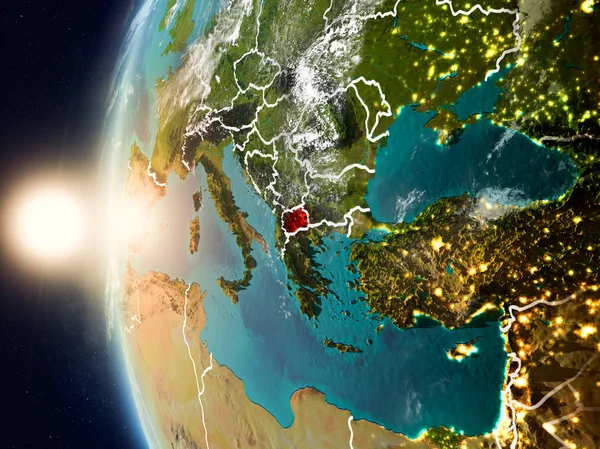 Yeryüzünde günbatımı sırasında Makedonya