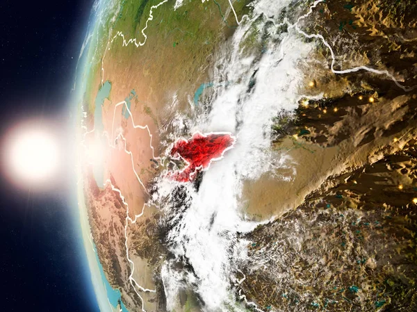 Yeryüzünde günbatımı sırasında Kırgızistan