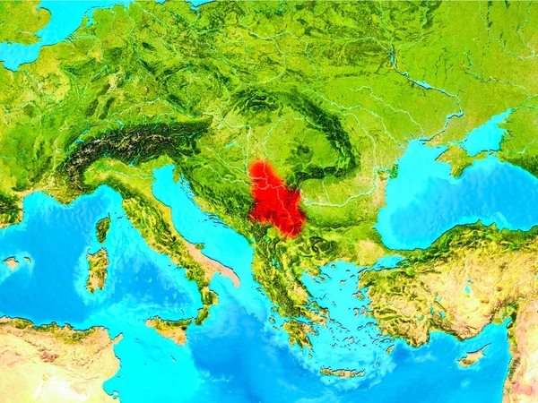 Serbia in red on Earth — Stock Photo, Image