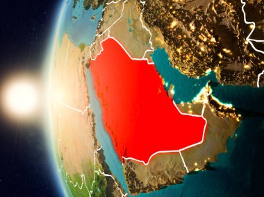 Suudi Arabistan uzaydan yukarıda günbatımı
