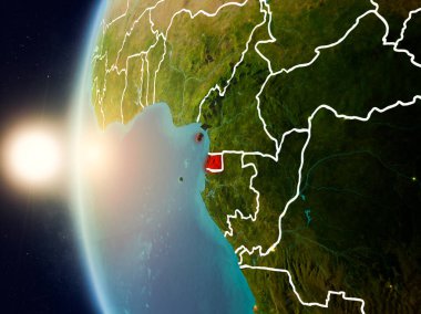 Ekvator Ginesi uzaydan yukarıda günbatımı