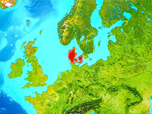 Danimarka dünya üzerindeki kırmızı — Stok fotoğraf